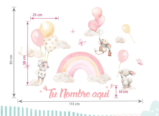 Wall decals for Children's  rainbow with animals in clouds