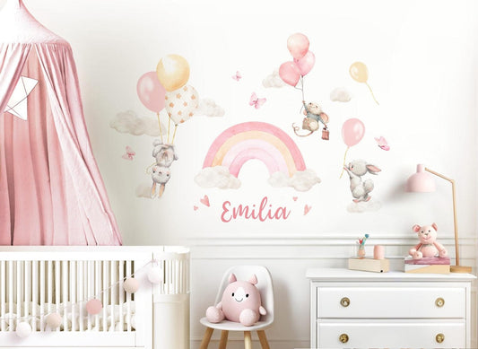 Wall decals for Children's  rainbow with animals in clouds