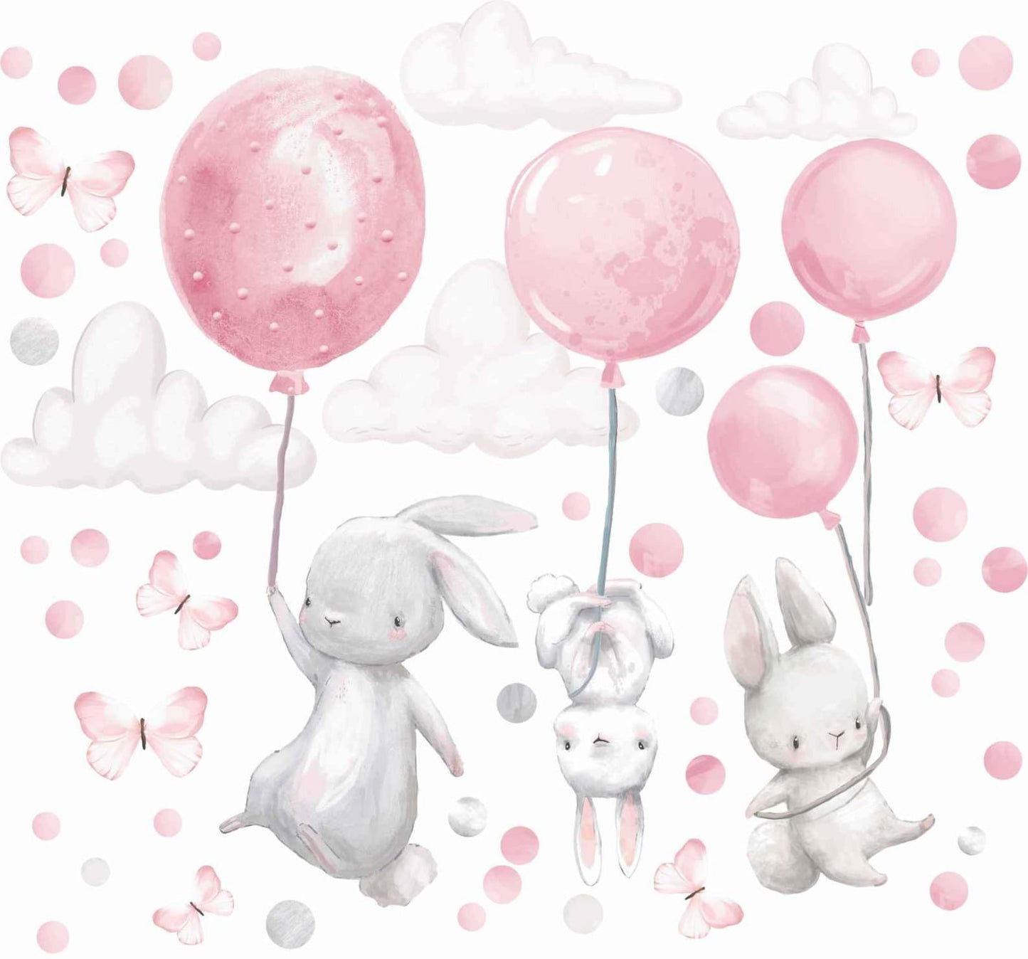 Wall decals Children's  Rabbit with pink balloons