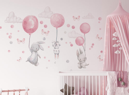 Wall decals Children's  Rabbit with pink balloons