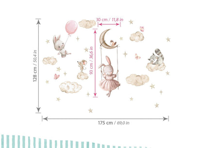 Wall decals for Children's Rabbit with animals in the cloud