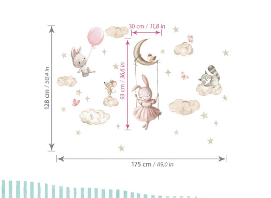 Wall decals for Children's Rabbit with animals in the cloud